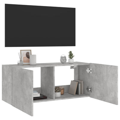 TV-seinäkaappi LED-valoilla betoninharmaa 100x35x41 cm