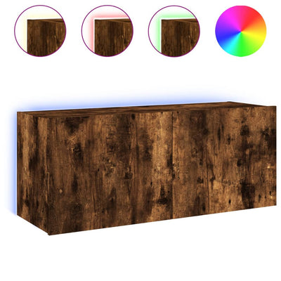 TV-seinäkaappi LED-valoilla savutammi 100x35x41 cm