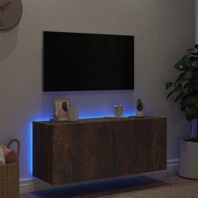 TV-seinäkaappi LED-valoilla savutammi 100x35x41 cm