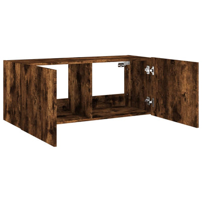 TV-seinäkaappi LED-valoilla savutammi 100x35x41 cm