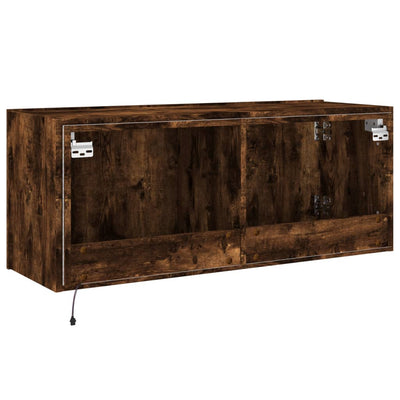 TV-seinäkaappi LED-valoilla savutammi 100x35x41 cm