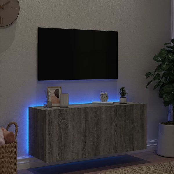 TV-seinäkaappi LED-valoilla harmaa Sonoma 100x35x41 cm