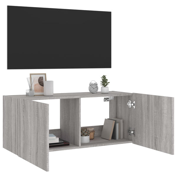 TV-seinäkaappi LED-valoilla harmaa Sonoma 100x35x41 cm