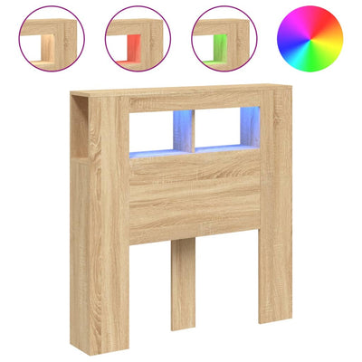 Sängynpääty LED-valoilla Sonoma-tammi 100x18,5x103,5 cm puu
