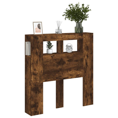 Sängynpääty LED-valoilla savutammi 100x18,5x103,5 cm puu