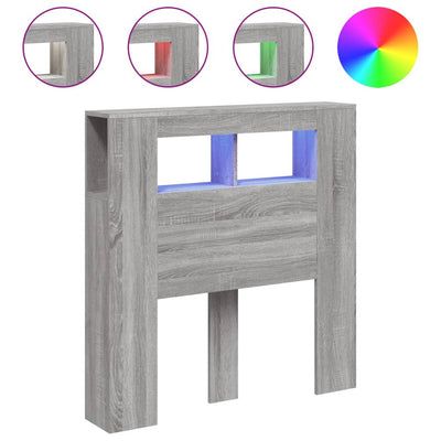 Sängynpääty LED-valoilla harmaa Sonoma 100x18,5x103,5 cm puu