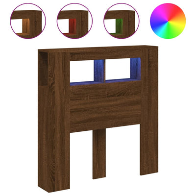 Ruskea tammi sängynpääty led-valoilla Dionisios 100x18,5x103,5cm (puu)