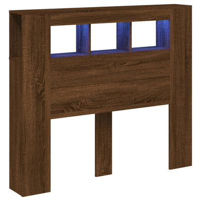 Sängynpääty LED-valoilla ruskea tammi 120x18,5x103,5 cm puu