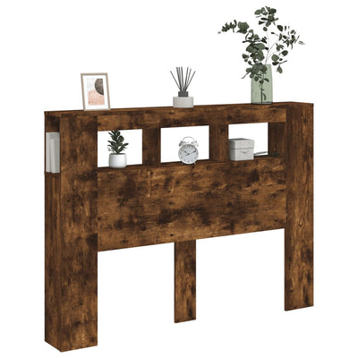 Sängynpääty LED-valoilla savutammi 140x18,5x103,5 cm puu