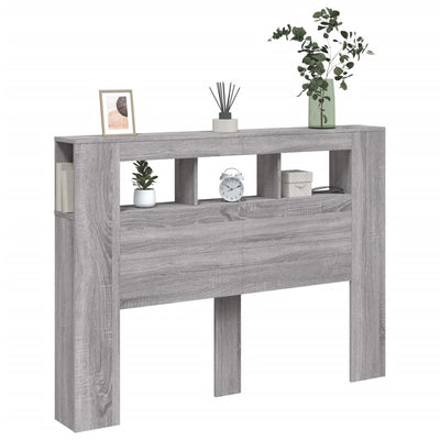 Sängynpääty LED-valoilla harmaa Sonoma 140x18,5x103,5 cm puu