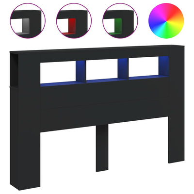 Musta sängynpääty led-valoilla Dionisios 160x18,5x103,5cm (puinen)