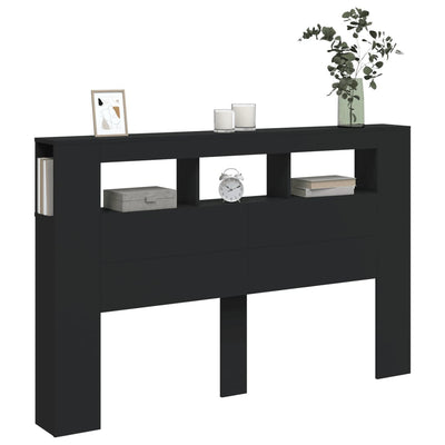 Musta sängynpääty led-valoilla Dionisios 160x18,5x103,5cm (puinen)