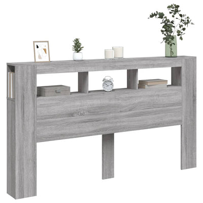 Sängynpääty LED-valoilla harmaa Sonoma 180x18,5x103,5 cm puu