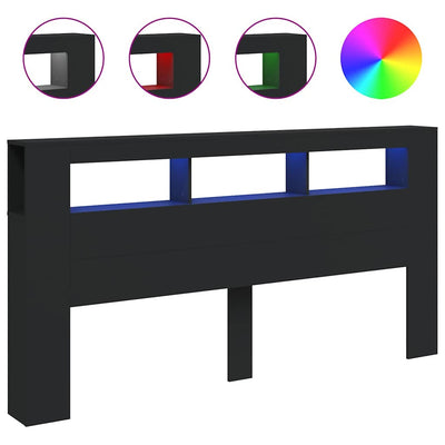 Musta sängynpääty led-valoilla Dionisios 200x18,5x103,5cm (puinen)