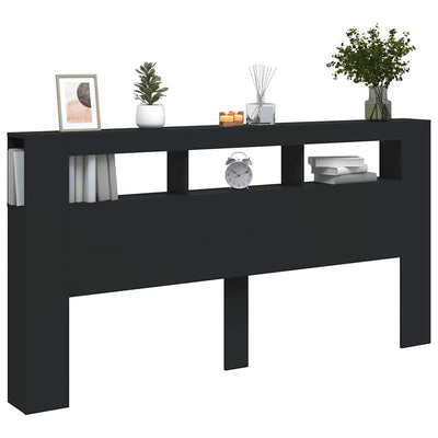 Musta sängynpääty led-valoilla Dionisios 200x18,5x103,5cm (puinen)