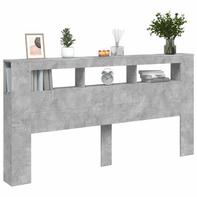 Betoninharmaa sängynpääty led-valoilla Dionisios 200x18,5x103,5cm (puu)