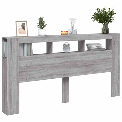 Harmaa sängynpääty led-valoilla Dionisios 200x18,5x103,5cm (puu)