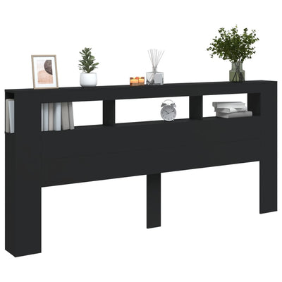 Sängynpääty LED-valoilla musta 220x18,5x103,5 cm tekninen puu