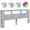 Sängynpääty LED-valoilla betoninharmaa 220x18,5x103,5 cm puu