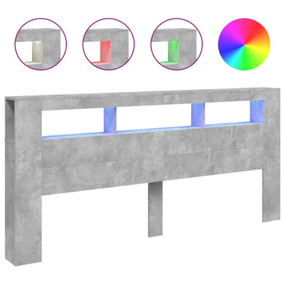 Sängynpääty LED-valoilla betoninharmaa 220x18,5x103,5 cm puu