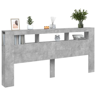 Sängynpääty LED-valoilla betoninharmaa 220x18,5x103,5 cm puu