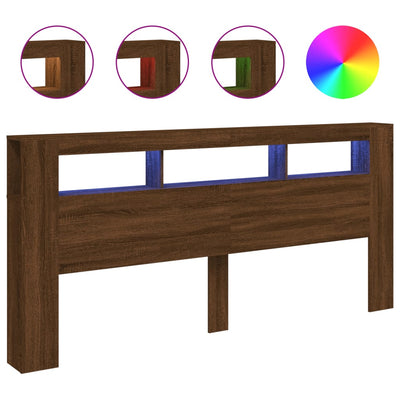 Sängynpääty LED-valoilla ruskea tammi 220x18,5x103,5 cm puu
