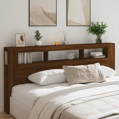 Sängynpääty LED-valoilla ruskea tammi 220x18,5x103,5 cm puu