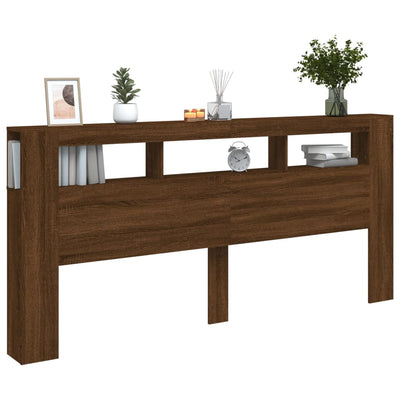 Sängynpääty LED-valoilla ruskea tammi 220x18,5x103,5 cm puu