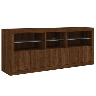 Senkki LED-valoilla ruskea tammi 162x37x67 cm