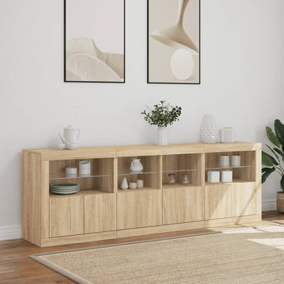 Senkki LED-valoilla Sonoma-tammi 202x37x67 cm