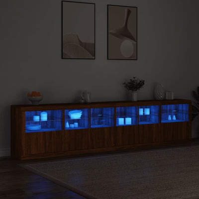 Senkki LED-valoilla ruskea tammi 283x37x67 cm