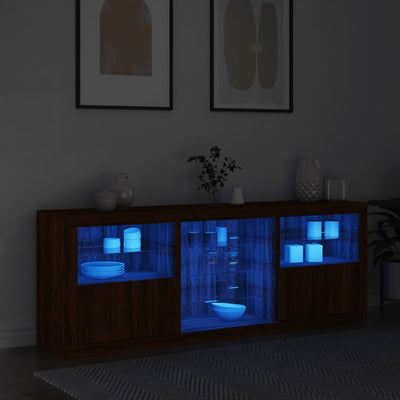 Senkki LED-valoilla ruskea tammi 181,5x37x67 cm
