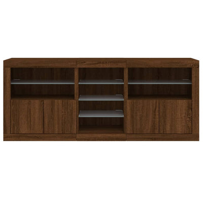 Senkki LED-valoilla ruskea tammi 181,5x37x67 cm