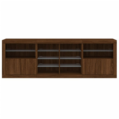 Senkki LED-valoilla ruskea tammi 202x37x67 cm