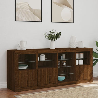 Senkki LED-valoilla ruskea tammi 164x37x67 cm
