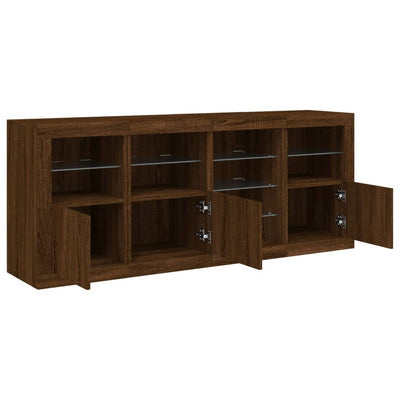Senkki LED-valoilla ruskea tammi 164x37x67 cm