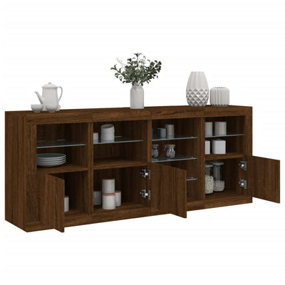 Senkki LED-valoilla ruskea tammi 164x37x67 cm