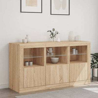 Senkki LED-valoilla Sonoma-tammi 123x37x67 cm
