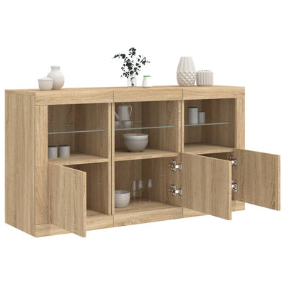 Senkki LED-valoilla Sonoma-tammi 123x37x67 cm