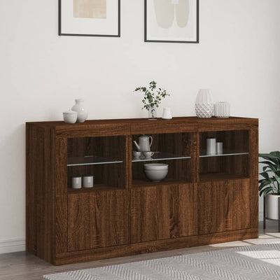 Senkki LED-valoilla ruskea tammi 123x37x67 cm
