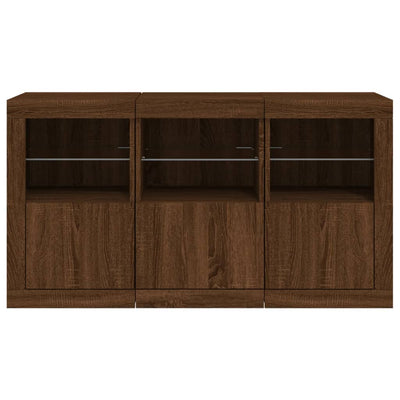 Senkki LED-valoilla ruskea tammi 123x37x67 cm