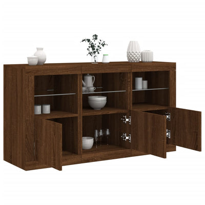 Senkki LED-valoilla ruskea tammi 123x37x67 cm