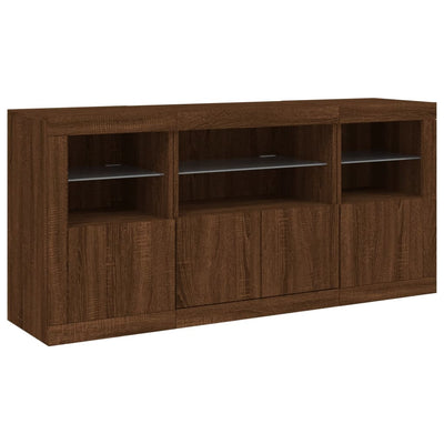 Senkki LED-valoilla ruskea tammi 142,5x37x67 cm