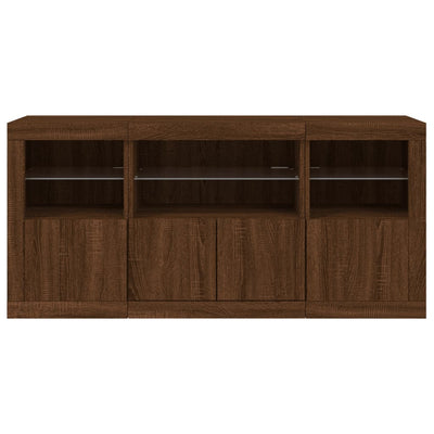 Senkki LED-valoilla ruskea tammi 142,5x37x67 cm