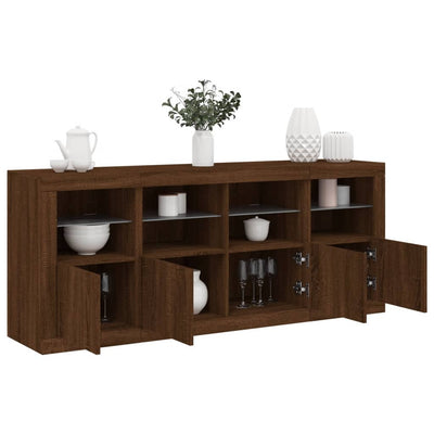 Senkki LED-valoilla ruskea tammi 163x37x67 cm