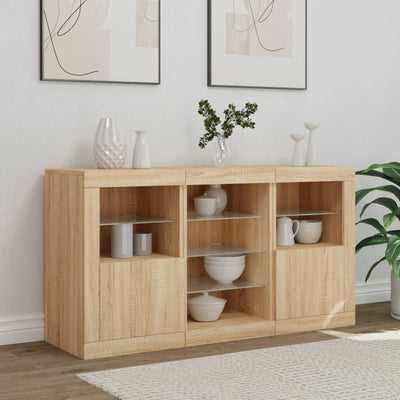 Senkki LED-valoilla Sonoma-tammi 123x37x67 cm