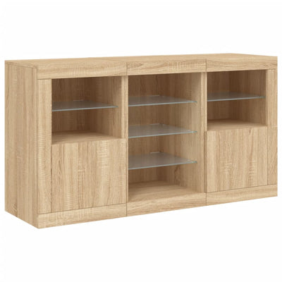Senkki LED-valoilla Sonoma-tammi 123x37x67 cm