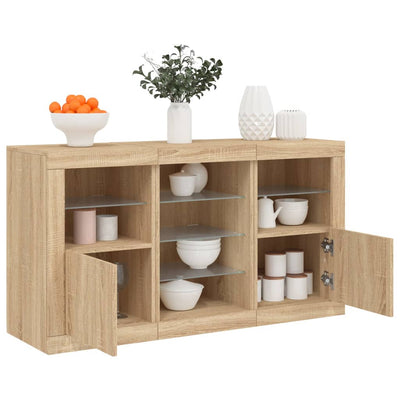 Senkki LED-valoilla Sonoma-tammi 123x37x67 cm