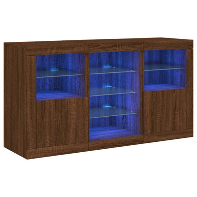 Senkki LED-valoilla ruskea tammi 123x37x67 cm