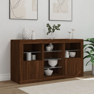 Senkki LED-valoilla ruskea tammi 123x37x67 cm
